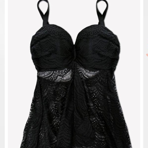Smart & sexy 38DDD black lace tankini swimsuit - Picture 5 of 7